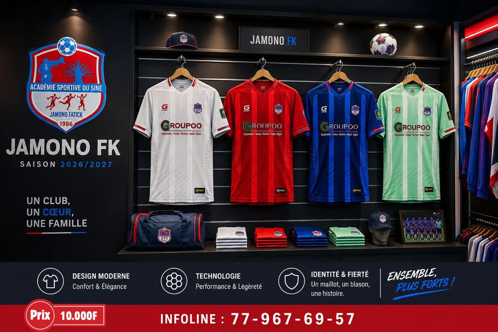 Les quatre maillots Jamono FC de la saison 2026/2027, présentés en boutique