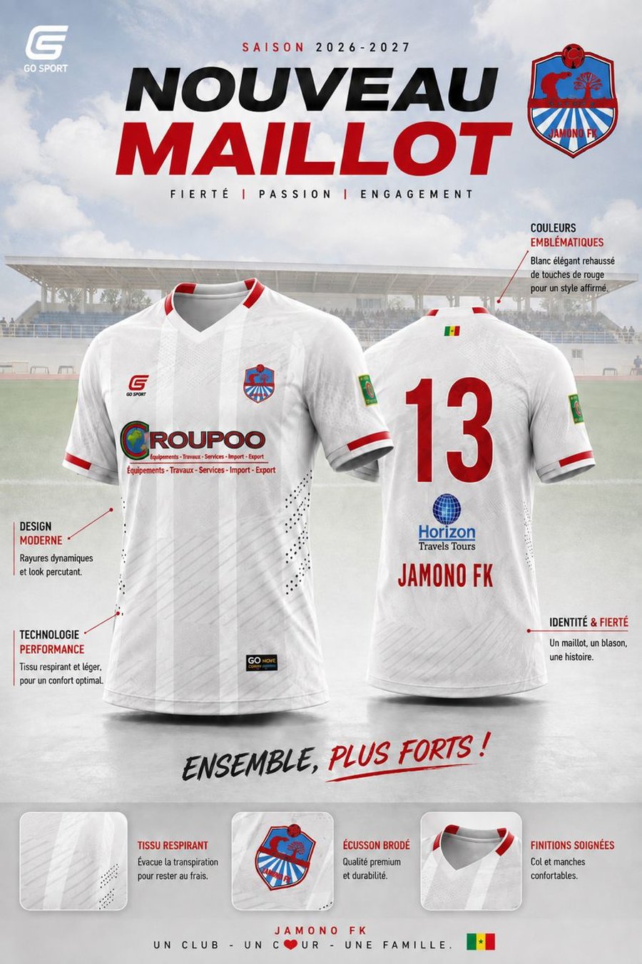 Maillot Jamono FC blanc, saison 2026/2027