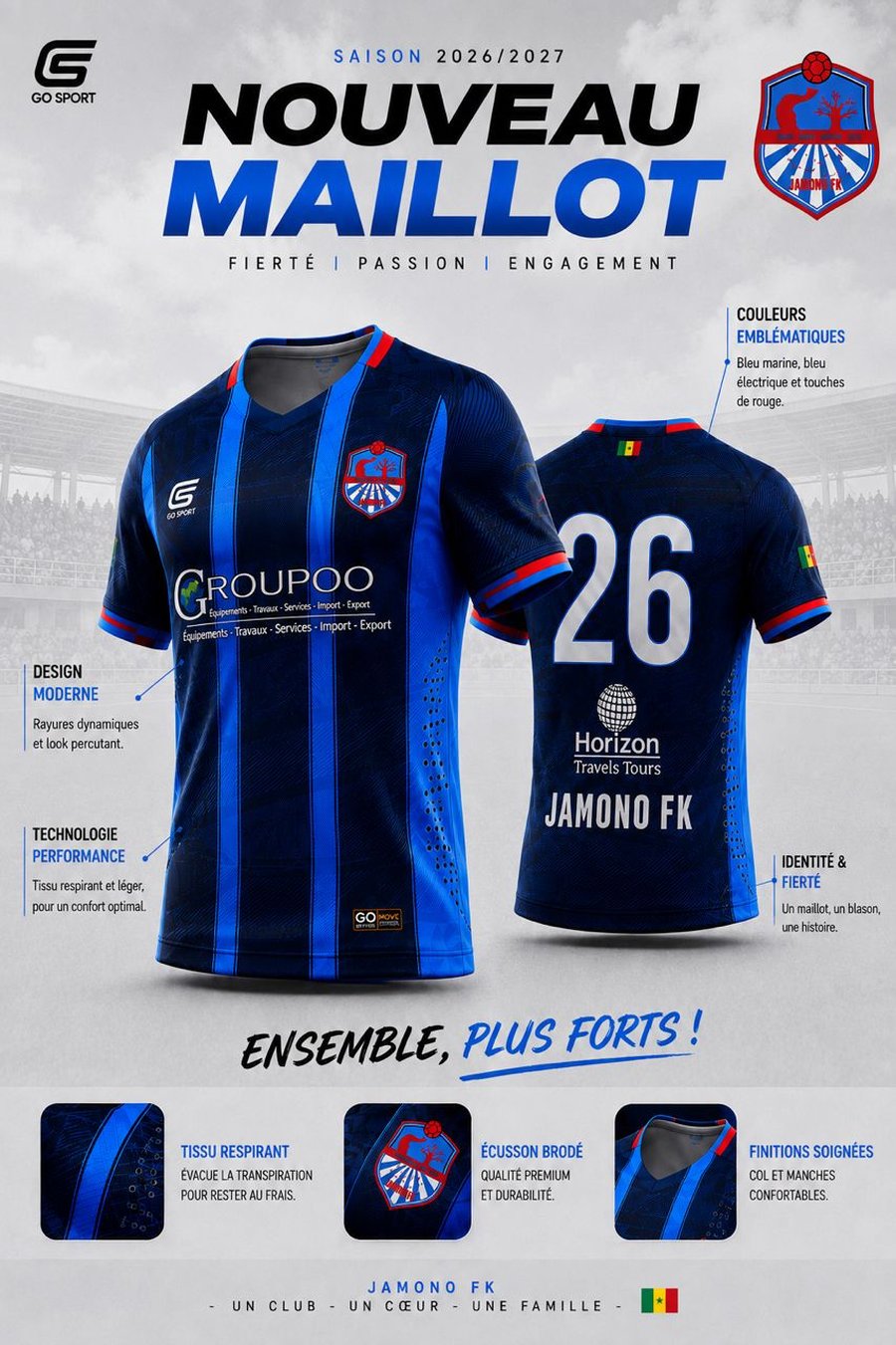 Maillot Jamono FC bleu, saison 2026/2027