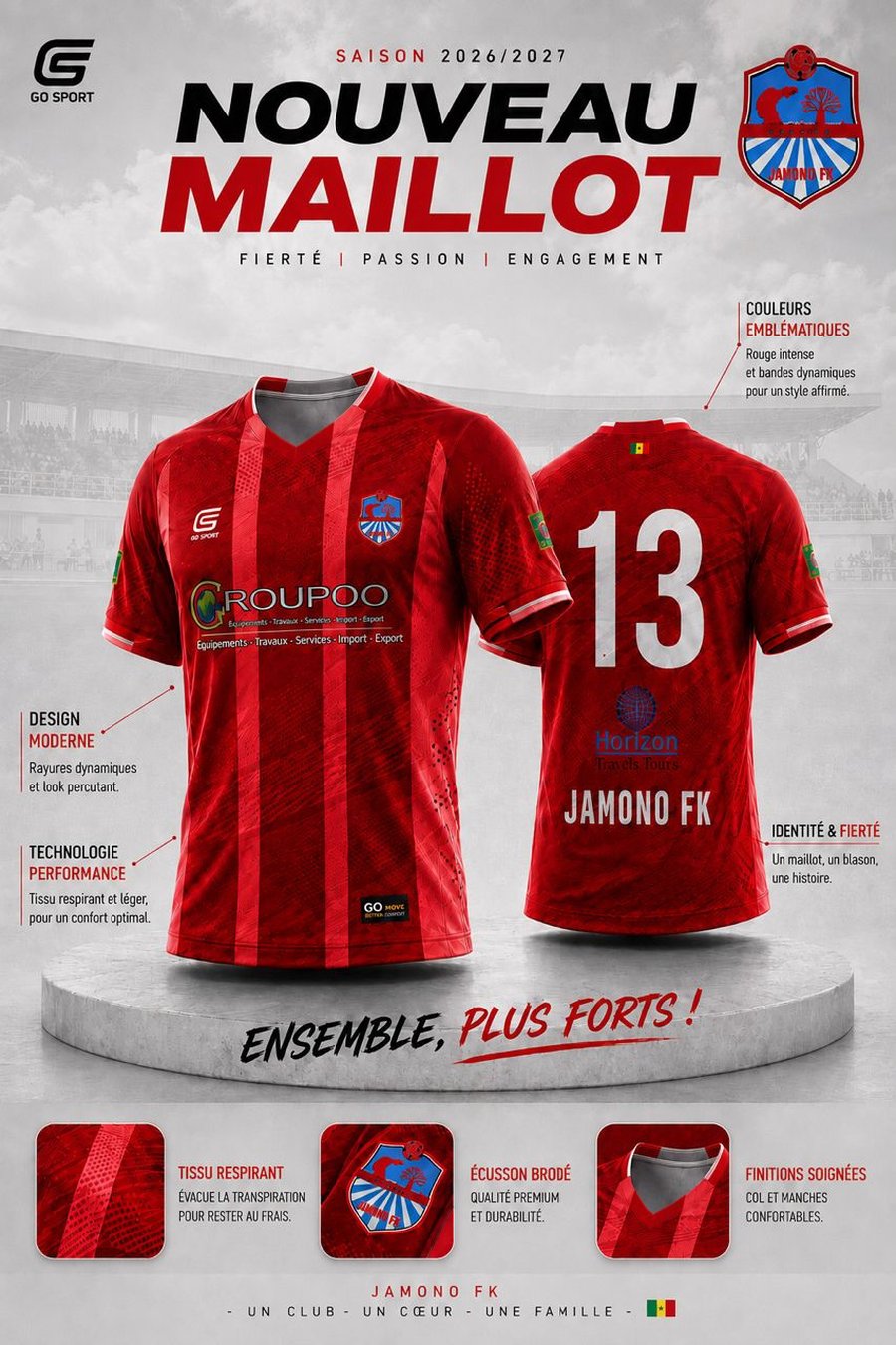 Maillot Jamono FC rouge, saison 2026/2027