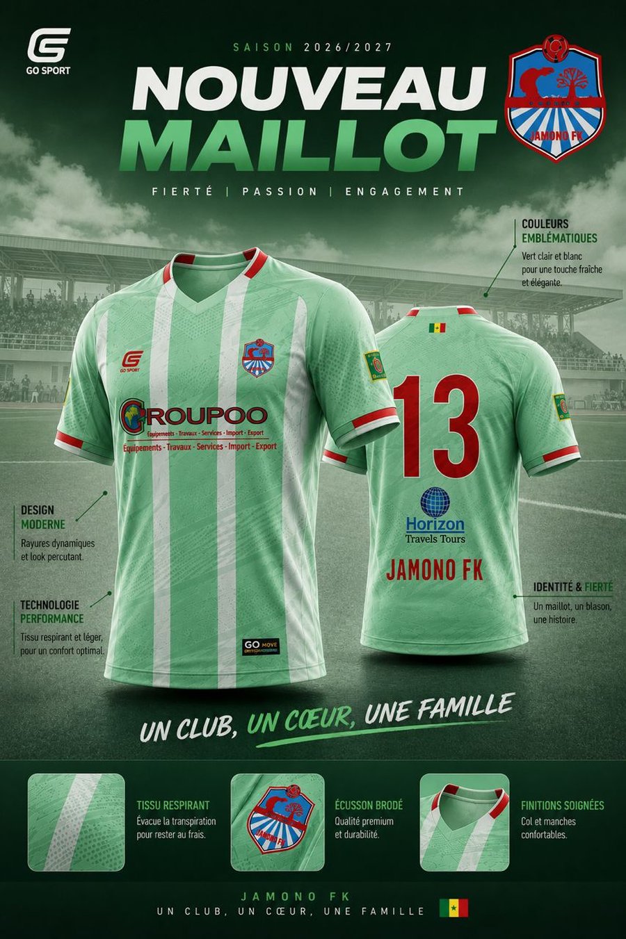 Maillot Jamono FC vert, saison 2026/2027